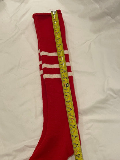 Size M - Vintage Cross-Country Ski Wool Knicker Socks - Red with White Stripes - 1960s