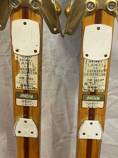 210cm Landsem Late 1960s Wood Cross-Country Racing Skis - NORWAY - Decals in Good Shape!