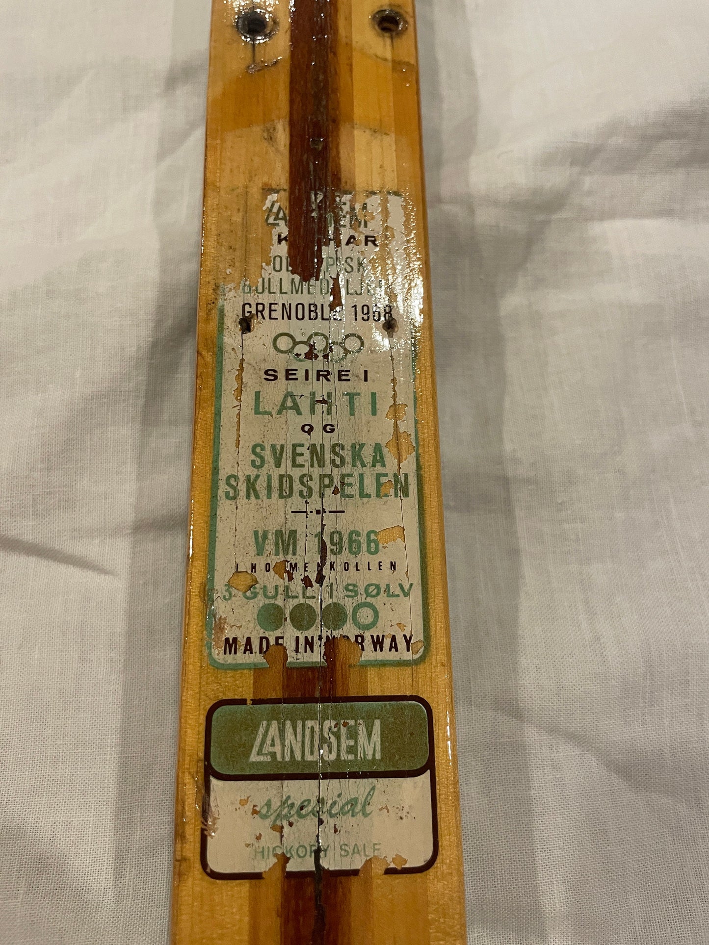 210cm Landsem Late 1960s Wood Cross-Country Racing Skis - NORWAY - Decals in Good Shape!