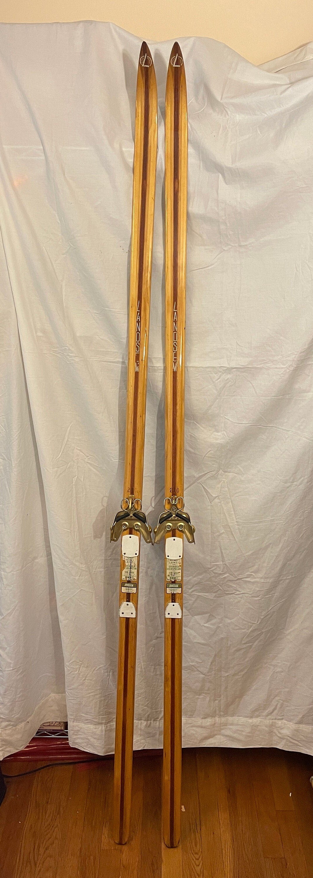 210cm Landsem Late 1960s Wood Cross-Country Racing Skis - NORWAY - Decals in Good Shape!