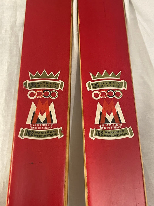 215cm Esko Järvinen Wood Cross-Country Racing Skis - Early 70s - Hickory Base/"Plastik" Edge!!!