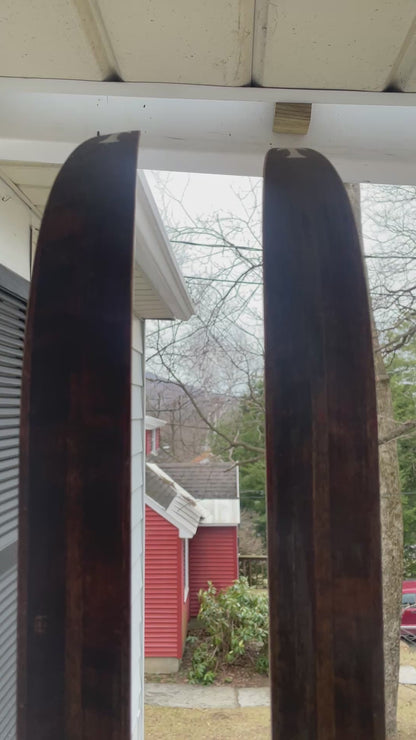 210cm Toppen Hallgeir Brenden "Balsa-Lett" Wood Cross-Country Racing Skis - RARE RED COLOUR - early 1970s, from Norway!!!!!!